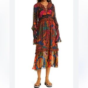 Farm Rio Mixed Leopards Jungle Print Midi Dress